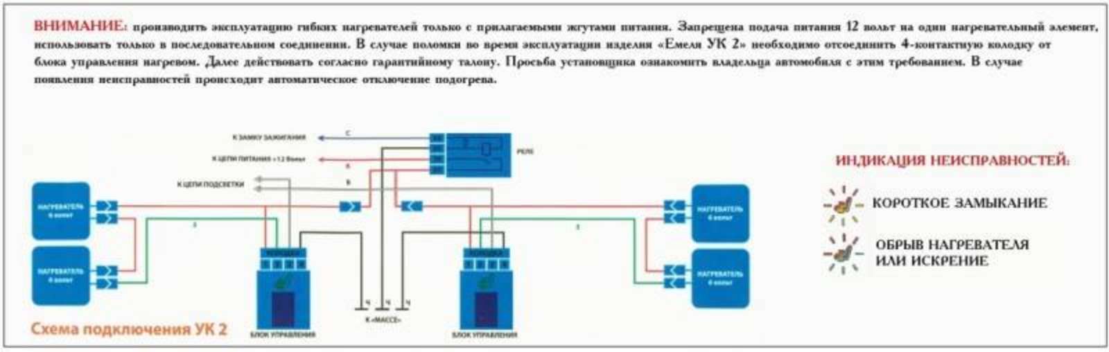 Комплект подогрева сидений Емеля УК-2 встраиваемый с плавной регулировкой